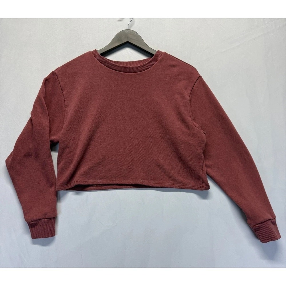 90 Degree By Reflex Cropped Sweatshirt Womens XS Dusty Rose Stretch‎ Ribbed Trim